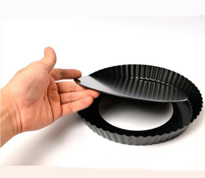 China 8 Inch Sustainable Carbon Steel Wave Shape Fake Bottom Round Cake Non-Stick Pizza Pan for sale