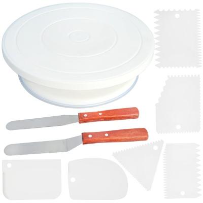 China Sustainable 9 PC Cake Decorating Turntable Baking Supplies Set With 2 Icing Smoother And 6 Frosting Spatula for sale