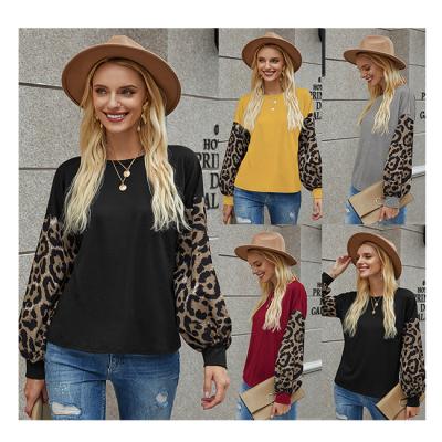 China 2020 New Seller 2020 Fall/Winter Style Leopard Print Anti-Shrink Hot Lantern Shirt Long Sleeves Round Neck Anti-Shrink For Women's T-shirt Tops for sale