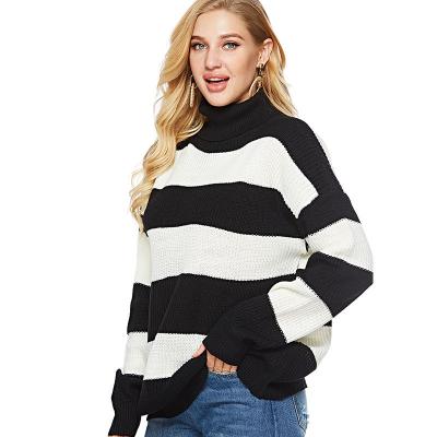 China 2020 Autumn/Winter New Women's Anti-Wrinkle Long Sleeve Plus-size American European And New Sleeve Stripe Turtle Neck Knit Women's Sweater for sale