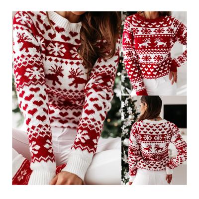 China 2020 New Anti-Wrinkle Autumn Winter European And American Sweater Christmas Elks Deer Knitted Long Sleeve Sweater For Women for sale