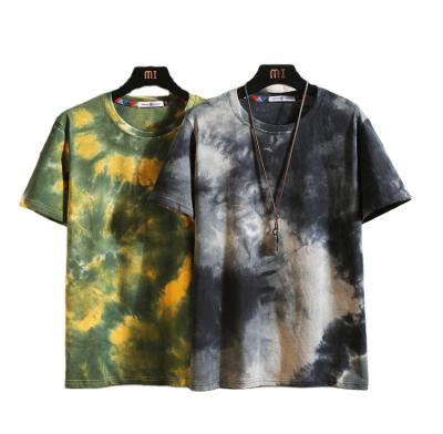 China New Fashion Summer Anti-Wrinkle Trend Brick Wall Hanging Shoot Men's Short Sleeve Round Collar Men's Link Dye T-shirt Large Size Top for sale