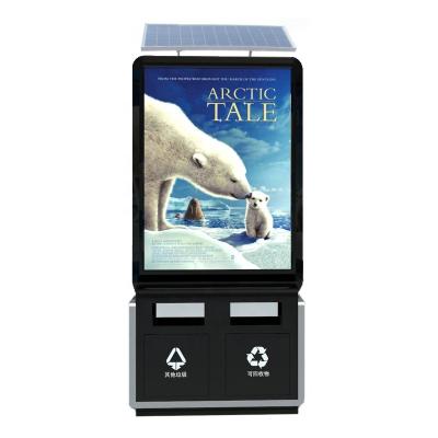 China Sustainable Solar Power Outdoor Smart Garbage Bin With Advertising Light Box for sale