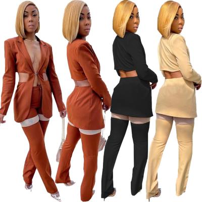 China QUICK DRY women fashion brazers suits two pieces sets ladies sexy mesh brazers pants clothing suits fashion wear for sale