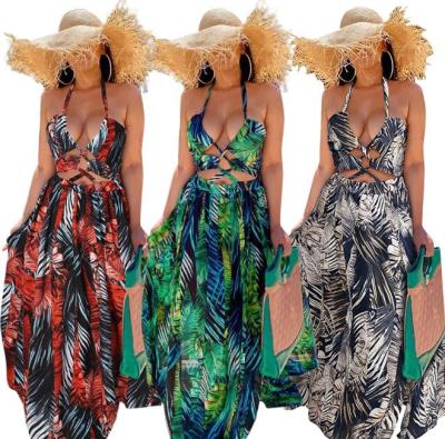 China Maxi dress boho ladies beach dresses long dress hawaii candy summer halter floral holidy workable style casual dress for sale