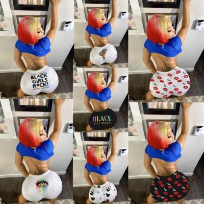 China QUICK DRY hot summer shorts women clothing printed sexy ladies girls silver black magic cute lips shorts clothing for sale