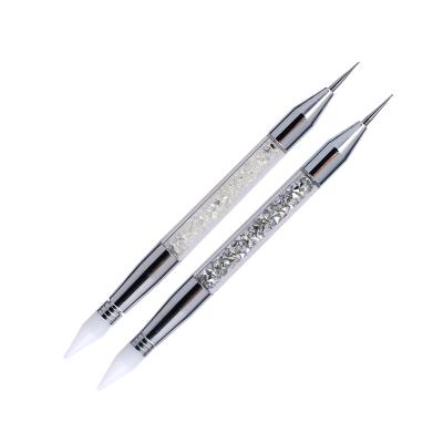 China Nail Beauty Silver Clear Crystal Handle Dual End Rhinestone Picker and Dotting Wax Nail Tool for sale