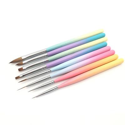 China For Acrylic Nails Gel Nails Design Kolinsky Custom Wooden Nylon Sand Grip Rainbow Acrylic Nail Art Brush Set for sale