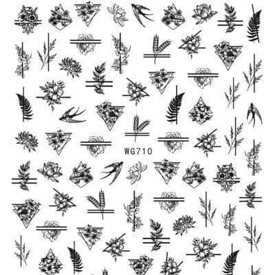 China Black Lines Popular Nail Tips Flower Leaves Decals Stickers Floral Face Marble Pattern Slider For Summer Autumn Nail Art Decoration Spring Nails for sale