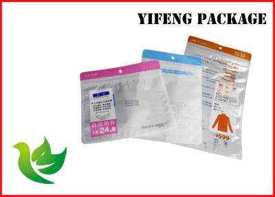 China Logo Printed Underwear Garment Packaging Bags With Hang Hole / Zipper Top for sale