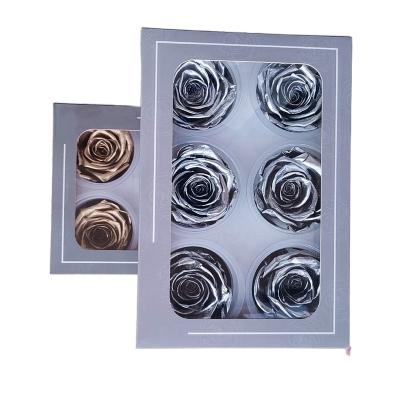 China Events Decoration Preserved Fresh Roses Flower Head 5-6cm Gold Silver Rose For DIY for sale