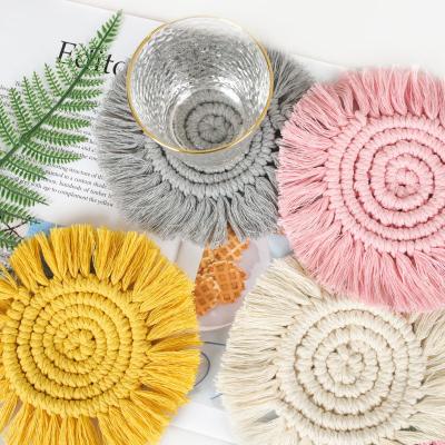 China Nordic Sustainable Ins Wind Cotton Twine Hand - Woven Round Bohemian Tassel Area Rug Cup Mat Colorful Macrame Coasters Ornaments for sale