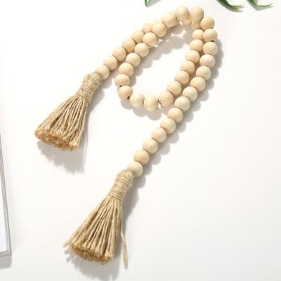 China Boho Wooden Prayer Garland With Tassels Country Decor Rustic Nature Europe Beads Bead Wall Hanging Decorations for sale