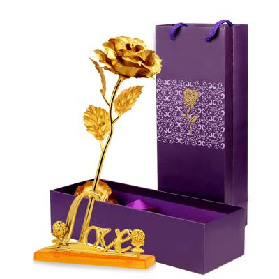 China Gift 24k Gold Rose Flower Wedding Creative Gift 24k Gold Plated Rose Valentine's Day Gift For Gold Rose 24k for sale