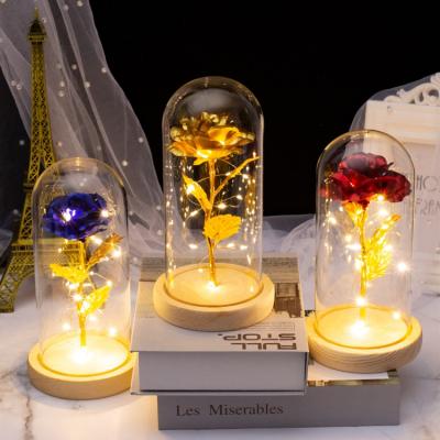 China New Product Ideas Creative Simulation Gold Foil Rose LED Night Light Immortal Valentine Day Gifts Gift With Glass Dome for sale