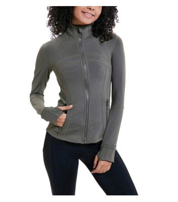 China Women Yoga Jacket Running Performance Anti-Shrink Anti-Shrink Stretch Full Zipper Workout Coat With Thumb Holes for sale