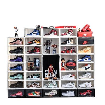 China China Manufacturer Multilayer Space Saving Stackable Plastic Shoe Box Stackable Plastic Shoe Display Box Slide Type Box for sale