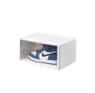 China Amazon Stackable Space-Saving Popular Multi-Layer Side Open Door Firmly Stacking Custom Giant White Sneakers Plastic White Shoe Box for sale