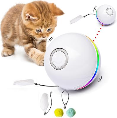 China Viable New Design Interactive Usb Charging Cat Feather Toys Smart Sound Cat Toy Electric Rolling Ball for sale