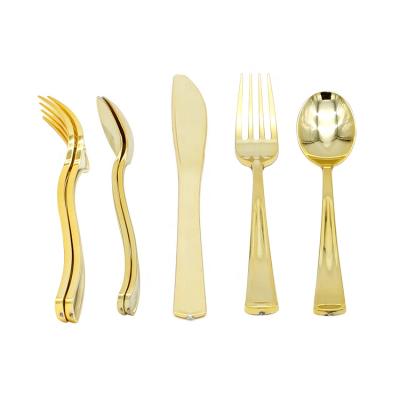 China 150 Piece Gold Plastic Silverware Party Set 50 Spoons Forks Knives Bulk Disposable Cutlery For Party for sale