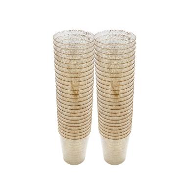 China Wholesale 50Pcs 10Oz Disposable Hard Gold Glitter Disposable Plastic Cups Clear Cups For Wedding Party Cups for sale