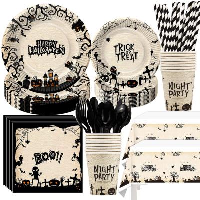 China Minimalist Halloween Party Supplies Tableware Paper Plates and Napkin Sets for Halloween Party Decorations Tableware Set for sale