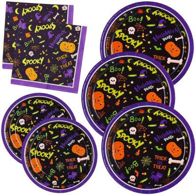 China Contemporary Halloween Party Supplies Paper Plates Disposable Napkins for Halloween Party Decorations Serves 50 Guests for sale