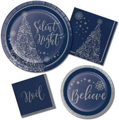 China Modern Religious Christmas Paper Plates And Napkins Set Silent Night Theme Disposable Party Supplies for sale