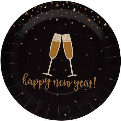 China Minimalist Happy New Year Cheers Paper Plate for Party Paper Supplies for Birthday Wedding New Years Celebration for sale