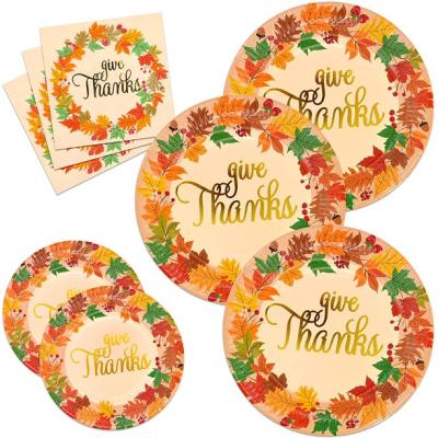 China Contemporary Thanksgiving Paper Plates and Napkins Disposable Dinnerware Set Give Thanks Theme Party Supplies Dinnerware Set for sale