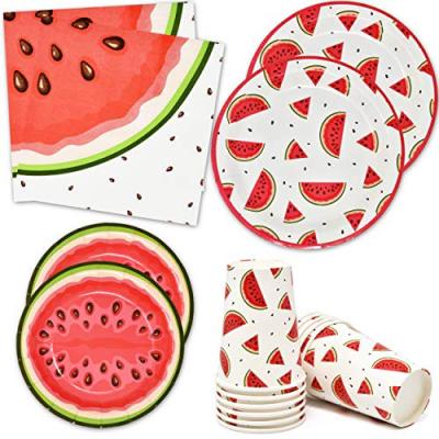 China Traditional Watermelon Party Supplies Tableware Set Paper Plates and Napkins Sets Disposable Dishes for Summer Picnic Baby Shower Birthday for sale