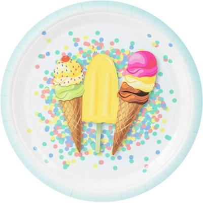 China Traditional Summer Ice Cream Party Supplies with Paper Plates Napkins Cups Bifurcates Spoons Knives for Serving 30 Kids Birthday Decorations for sale