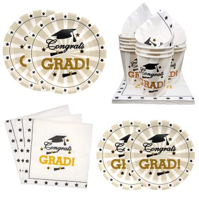 China Minimalist Graduation Party Decorations Party Supplies Disposable Paper Plates and Napkins Places Tableware for Graduation Party for sale