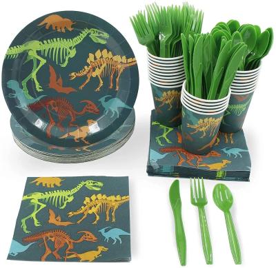 China Minimalist Dinosaur Party Paper Plates and Napkins Set Cups and Fork Knives and Spoon Tableware Sets Party Dishes for sale