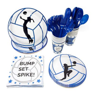 China Modern Volleyball Sports Party Disposable Tableware And Kit Paper Plates Napkins Party Supplies for sale