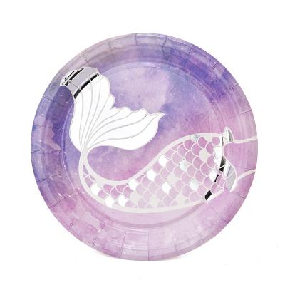 China Creative Disposable Paper Plate Straw Tablecloth Party Fascinating Starry Tableware Whale Paper Cup Set for sale