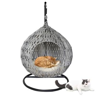 China Super Comfortable Outdoor Round Swing Egg Chair Steel Rattan Furniture Pet Hanging Chair for sale