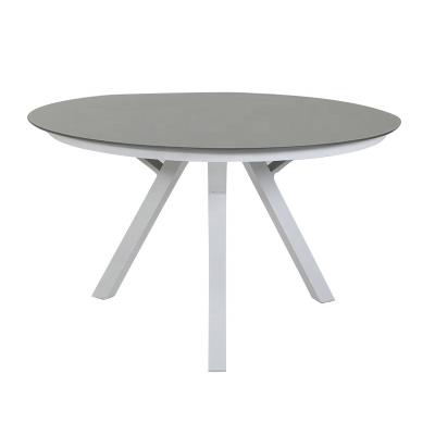 China Modern 3 Legs Modern Outdoor Patio Garden Alu Round Table With Frosted Glass for sale