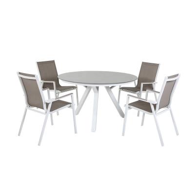 China Modern Outdoor Furniture 4 Seater Aluminum Teslin Dining Patio Garden Set With Frosted Glass for sale