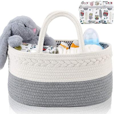 China OEM Baby Diaper Cart Organizer 100% Cotton Rope Cozy Folding Nursery Storage Bin for Boys and Girls Large Tote Bag Organizer for sale