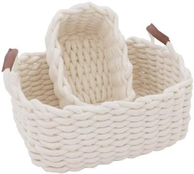 China Cotton Rope Plant Foldable Decorative Woven Laundry Storage Basket With Handle Animal Baby Change Basket Set Of 3 Cotton Rope Basket for sale