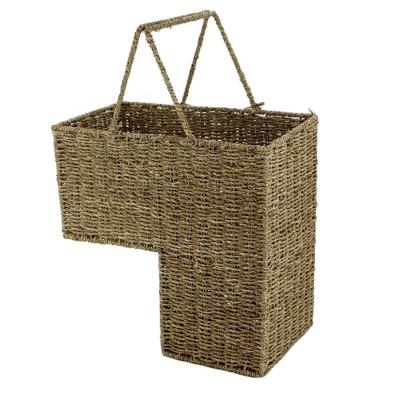 China 2022 New Design L-Shape Storage Stairs Sustainable Natural Rattan Woven Laundry L-Shape Stair Basket With 2 Handle for sale