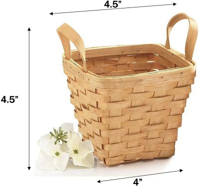 China Eco-Friendly Outdoor Picnic Sale Natural Wooden Chip Woven Basket With Double Handles Natural Sustainable Wooden Sample Hot Available for sale