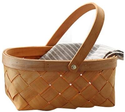 China Eco-Friendly Small Outdoor Picnic Wood Chip Woven Basket With Double Natural Handles Available Decorative Viable Natural Wood Sample for sale