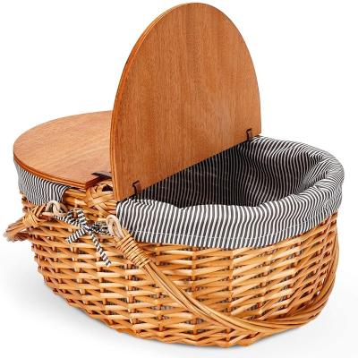 China Morden Luxury Vietnamese Picnic Basket Eco-Friendly Woven Rattan BOHO Handwoven Pattern Striping Folding Storage Baskets Natural Red And White for sale