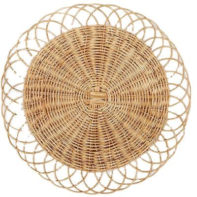 China Vietnamese Hanging Trays and Baskets Round Table Coaster Decor Handmade Basket for Storage with Handle Rattan Tea Serving Tray Set for sale