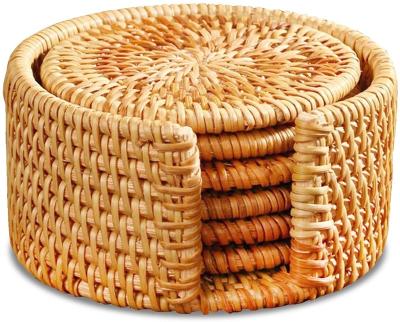 China Sustainable Rattan Coasters Handcrafted Coffee Cupmat Teacup Mat Teapot Vine Placemat Rattan Eco-Friendly Decorative Holder for sale