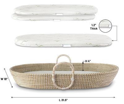 China Sustainable Natural Handmade Moses Basket Seagrass Baby Oval Changing Basket with Mattress for sale