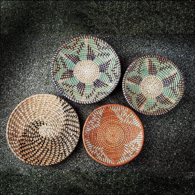 China Sustainable Plant Plankton Woven Basket Boho Decor For Home Wall Bohemian Decor For Living Room Natural Woven Basket Wall Deco for sale