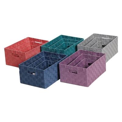 China Sustainable Handmade Nylon Polypropylene Sheets Fabric Roll Fiber Rope Band Bags PP Webbing Baskets Box Woven Fabric Storage Basket for sale